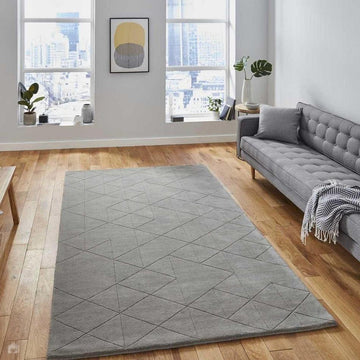 Kasbah KB2025 Modern Plain Geometric Hand-Carved Block Lines Wool Grey Rug-Think Rugs-Rug Love - The Most Loved Rug Store